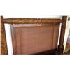 Image 10 : Ornate Carved Four Posted Bed w/ Woven Rattan Headboard - Tropical Leaf Pattern 64" wide