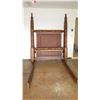 Image 1 : Ornate Carved Four Posted Bed w/ Woven Rattan Headboard - Tropical Leaf Pattern 64" wide