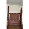 Image 2 : Ornate Carved Four Posted Bed w/ Woven Rattan Headboard - Tropical Leaf Pattern 64" wide