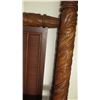 Image 5 : Ornate Carved Four Posted Bed w/ Woven Rattan Headboard - Tropical Leaf Pattern 64" wide