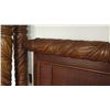 Image 8 : Ornate Carved Four Posted Bed w/ Woven Rattan Headboard - Tropical Leaf Pattern 64" wide
