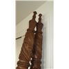 Image 9 : Ornate Carved Four Posted Bed w/ Woven Rattan Headboard - Tropical Leaf Pattern 64" wide