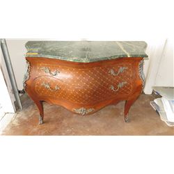 Bombe Chest w/Green Marble Top, Hardware Embellishments (may have termite damage) 49x22x32
