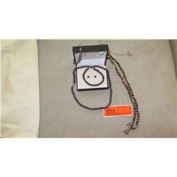 Jewelry: Single Strand Dark Pearl Necklace, 2 Dark Pearl Bracelets, Beaded Necklace