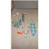 Image 1 : Jewelry:  Blue/Gold Tone Seashells Motif Cluster Drape Necklace, Bracelet, 2 Necklaces
