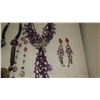 Image 5 : Jewelry: Violet Beaded Waterfall Drape Necklace, Purple Rhinestone Earrings,  Misc. Necklaces