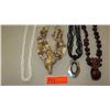 Image 2 : Jewelry: Multi-Strand Niihau Momi Shell Necklace and 4 Misc. Shell/Bead Necklaces