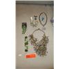 Image 1 : Jewelry: Green Semi-Precious Stone Bracelet, Waterfall Drape Necklace, Rhinestone Starfish Bracelet,