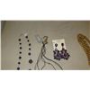 Image 3 : Jewelry: Necklace w/Irredescent Beads, Rope Necklace w/Enameled Pendant, Violet Drop Earrings