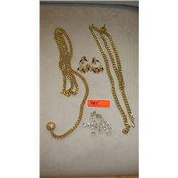 Jewelry:  Gold Tone Link Chain Necklace, Belt, 2 Pairs Dangling Earrings