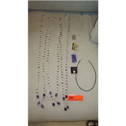 Jewelry: 3 Strands Amethyst/Pearl Open Necklaces, Rope Chain w/Amethyst Pendant, 3 Misc Pendants