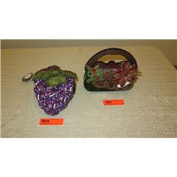 2 New Mary Frances Bags: Sequined, Jeweled "Grapevine", Green Chenille w/Beaded Half-Moon Handle
