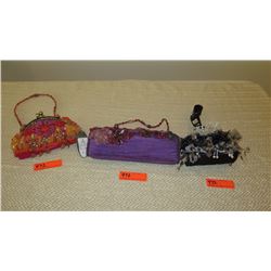 3 New Mary Frances Bags: "Confetti" Beaded Orange Organza, "Imperial" Purple Satin, "See Spot Run" P