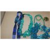 Image 3 : Jewelry: 4 Misc. Aqua/Blue Bead Necklaces (various styles, lengths), Brooch Pin