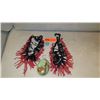 Image 1 : Jewelry: 4 Faux Coral Drape Necklaces (Red/Black), Lrg Heirloom Oval Stone Pendant