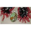 Image 2 : Jewelry: 4 Faux Coral Drape Necklaces (Red/Black), Lrg Heirloom Oval Stone Pendant