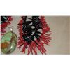 Image 3 : Jewelry: 4 Faux Coral Drape Necklaces (Red/Black), Lrg Heirloom Oval Stone Pendant
