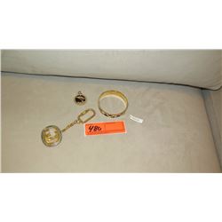 Jewelry: 14K Gold Pendant, New Coach Metal Bracelet, Gucci Key Chain