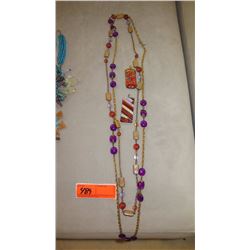 Jewelry: 2 Purple/Orange Glass Bead Necklaces, 2 Colorful Glass Pendants