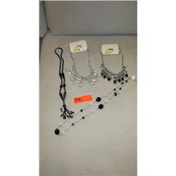 Jewelry: 2 Multi Tier Rhinestone Drape Necklaces, 2 Beaded Necklaces