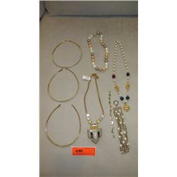 Jewelry: 6 Misc. Pearl/Gold Tone Necklaces, Pearl Bracelet, Small Celestial Bracelet