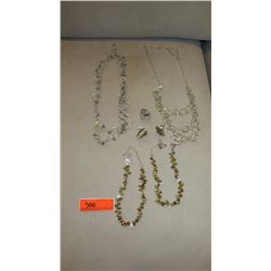 Jewelry: 4 Misc. Bead/Ring Chain Necklaces, 3 Misc. Heirloom Rings