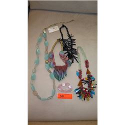 Jewelry: 4 Misc. Colorful Glass/Bead Necklaces, Glass Bracelet