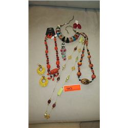 Jewelry: 4 Colorful Bead Necklaces, Misc. Earrings