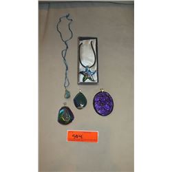 Jewelry: Satin Rope Necklaces, Glass Starfish Pendant & 4 Misc. Pendants