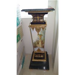 Gilded Sevres Style Mounted Pedestal - Painted, Tapered Marble Top & Base 40" H (14X14)