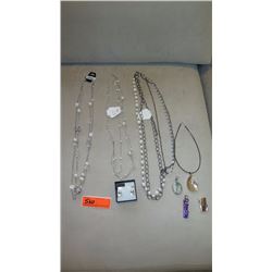 Jewelry: 3 Misc. Pearl/Bead Necklaces, Rope Chain w/4 Pendants