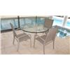 Image 1 : Wrought Iron Painted Table Base w/Round Glass Table Top & 3 Patio Chairs 48" dia, 29" H