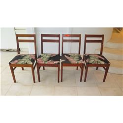 4 Vintage Hardwood Dining Room Chairs - One Damaged