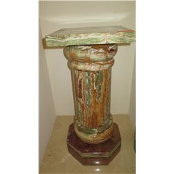 Green Onyx Column Pedestal - Rich Layers of Coppery/Bronze Mineral Deposits 40" H (18X18)