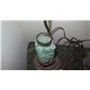Image 4 : Pair of Antique Rough-Carved Green Quartz (Aventurine?) Lamps w/ Wooden Stand 15" H