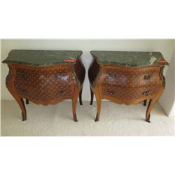 Pair: Bombe Chest w/Green Marble Top, Hardware Embellishments 32x16x30