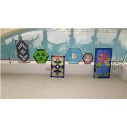 Qty 7 Misc. Stained Glass Panels (Various Colors, Shapes, Style)