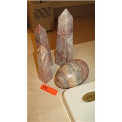 Qty 4 Pink Marble Obelisks and Large Egg