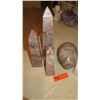 Image 2 : Qty 4 Pink Marble Obelisks and Large Egg