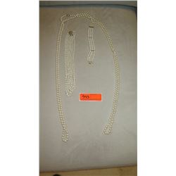 Jewelry: Long Strand White Pearl Necklace, Multi-Strand Pearl Necklace & Bracelet