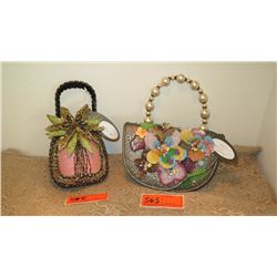 2 New Mary Frances Beaded Bags: "Hushed Whisper" w/Pearled Handle, Pink Bag