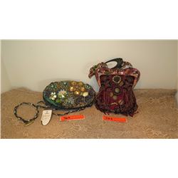 2 New Mary Frances Beaded Bags: "Sugar Plum" (Cranberry Satin), Streamlined Oval Bag