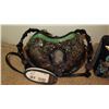Image 2 : 2 New Mary Frances Beaded Bags: Half Moon w/Feathers, "Kismet" (Black/Blue)