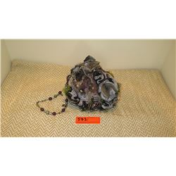 New Mary Frances Beaded Bag: Mauve Velvet Soft Canteen, Organza Clusters