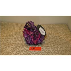 New Mary Frances Beaded Bag: "Ultraviolet" Pouch w/Large Purple/Cranberry Clusters