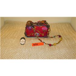 New Mary Frances Beaded Bag: "Flower Patch" Red Embroidered Silk  Dupioni