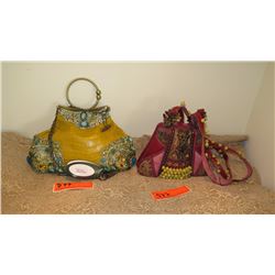 2 New Mary Frances Beaded Bags: "Lemon Drop" and Pink/Red Patent Leather