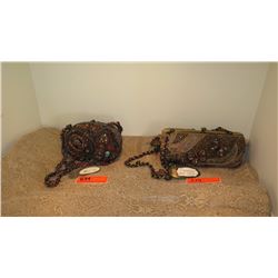 2 New Mary Frances Beaded Shoulder Bags: "Painted Ladies" and Mauve/Brown