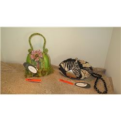 2 New Mary Frances Beaded Bags: Green Box Bag and "Earn Your Stripes" Zebra Print