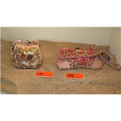 2 New Mary Frances Beaded Handbags: "Precious" Pink Envelope and Mauve (Slight Damage)